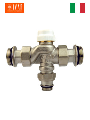 Zawór trzydrożny GZ3/4" i 1/2" półśrubunki, sterowany na przykład siłownikiem termostatycznym M30x1,5